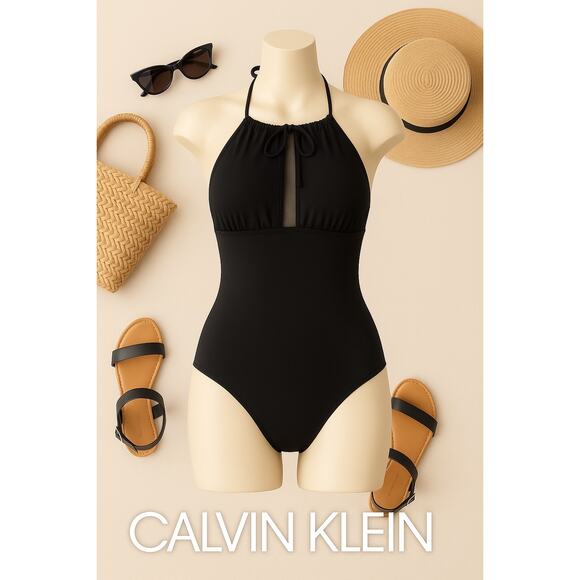 Calvin Klein Solid Black One Piece Swimsuit Sz. 6 - Picture 1 of 5